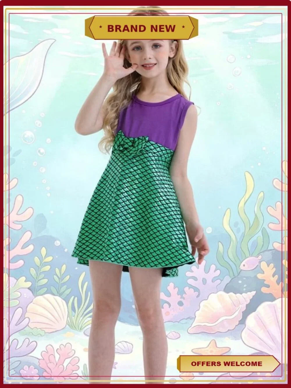 Mermaid Princess Dress Girls Costume Toddler Dress Up Cosplay Halloween